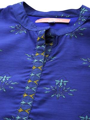 Pinksky Women's Blue Chanderi Kurta Pant Set 5