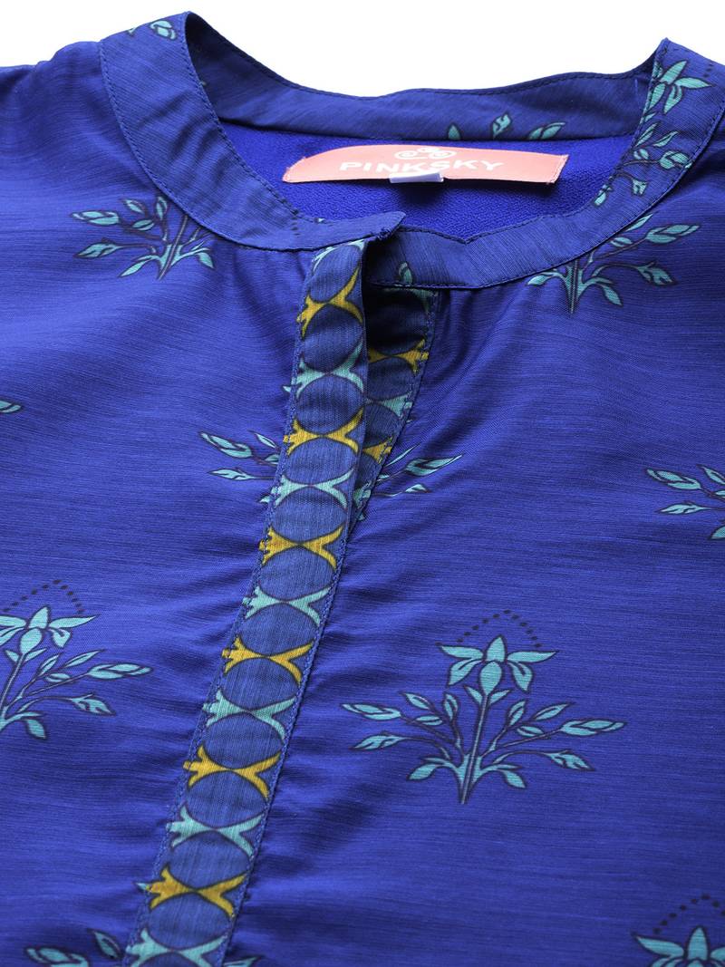 Pinksky Women's Blue Chanderi Kurta Pant Set