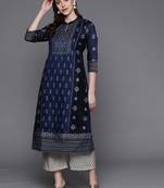Pinksky Women's Navy Blue Chanderi Kurta Plazo Set