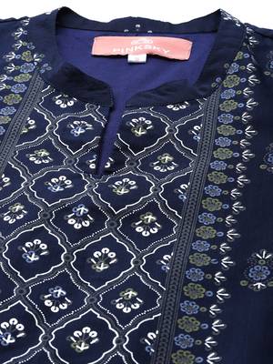 Pinksky Women's Navy Blue Chanderi Kurta Plazo Set 5