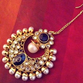 Bollywood bridal traditional ethnic INDIA Pearl Polki Kundan stone Bridal Maang Tikka 1