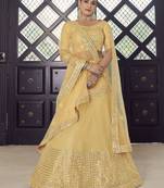 Yellow thread embroidery georgette semi stitched lehenga