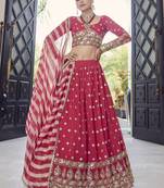 Red gotta patti georgette semi stitched lehenga