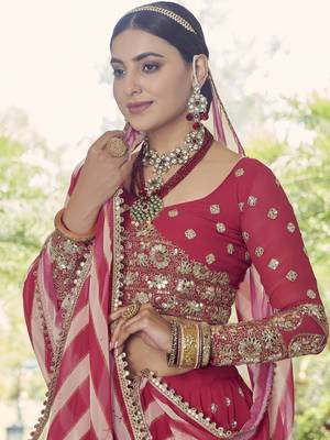 Red gotta patti georgette semi stitched lehenga 3