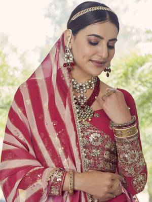Red gotta patti georgette semi stitched lehenga 4