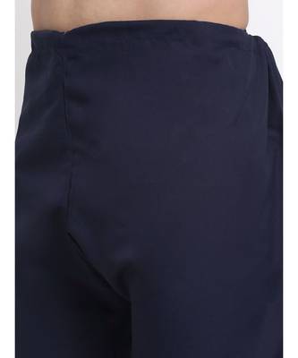 Men Cotton Navy Blue Pathani Kurta Salwar Set 2