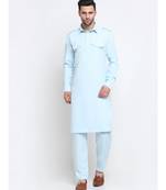 Men Cotton Sky Pathani Kurta Salwar Set