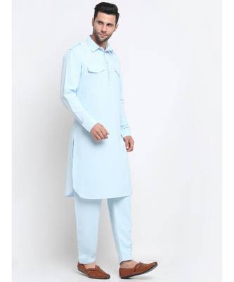 Men Cotton Sky Pathani Kurta Salwar Set 4