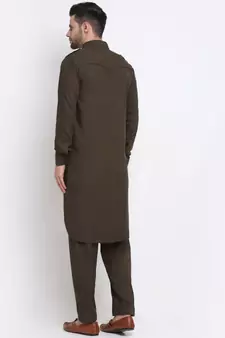 Men Cotton Brown Pathani Kurta Salwar Set