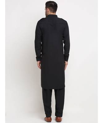 Men Cotton Black Pathani Kurta Salwar Set 3