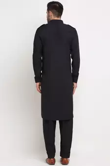 Men Cotton Black Pathani Kurta Salwar Set