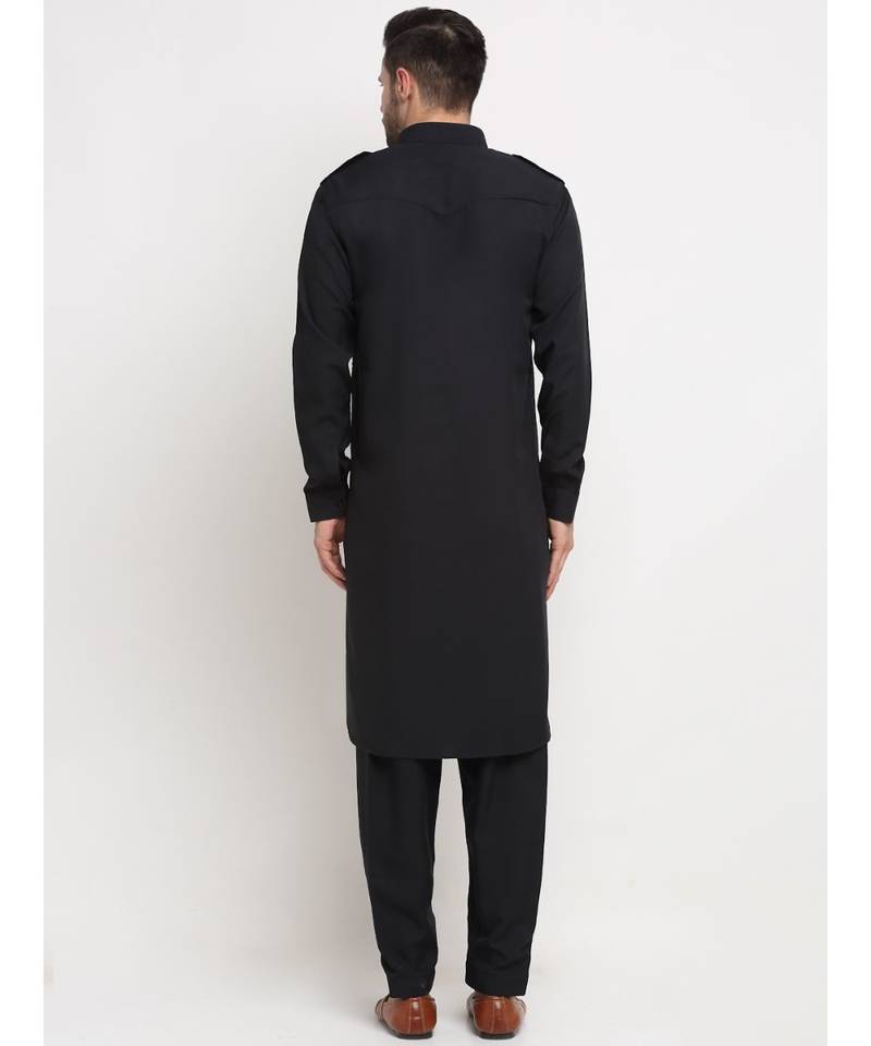 Men Cotton Black Pathani Kurta Salwar Set