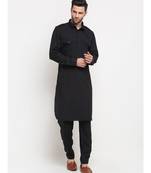 Men Cotton Black Pathani Kurta Salwar Set
