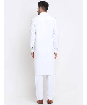 Men Cotton White Pathani Kurta Salwar Set 3