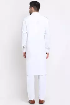 Men Cotton White Pathani Kurta Salwar Set