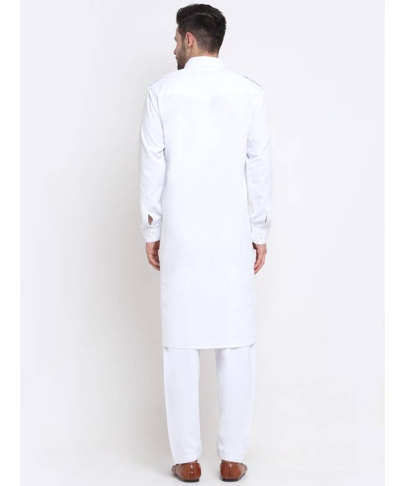 Men Cotton White Pathani Kurta Salwar Set