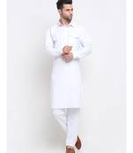 Men Cotton White Pathani Kurta Salwar Set