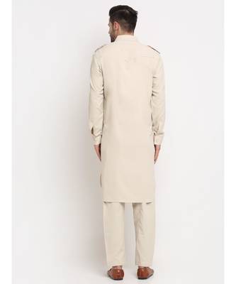 Men Cotton Fawn Pathani Kurta Salwar Set 3