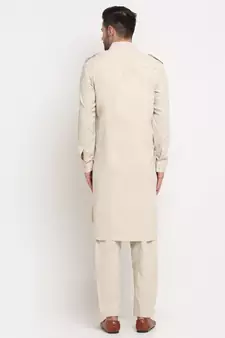 Men Cotton Fawn Pathani Kurta Salwar Set