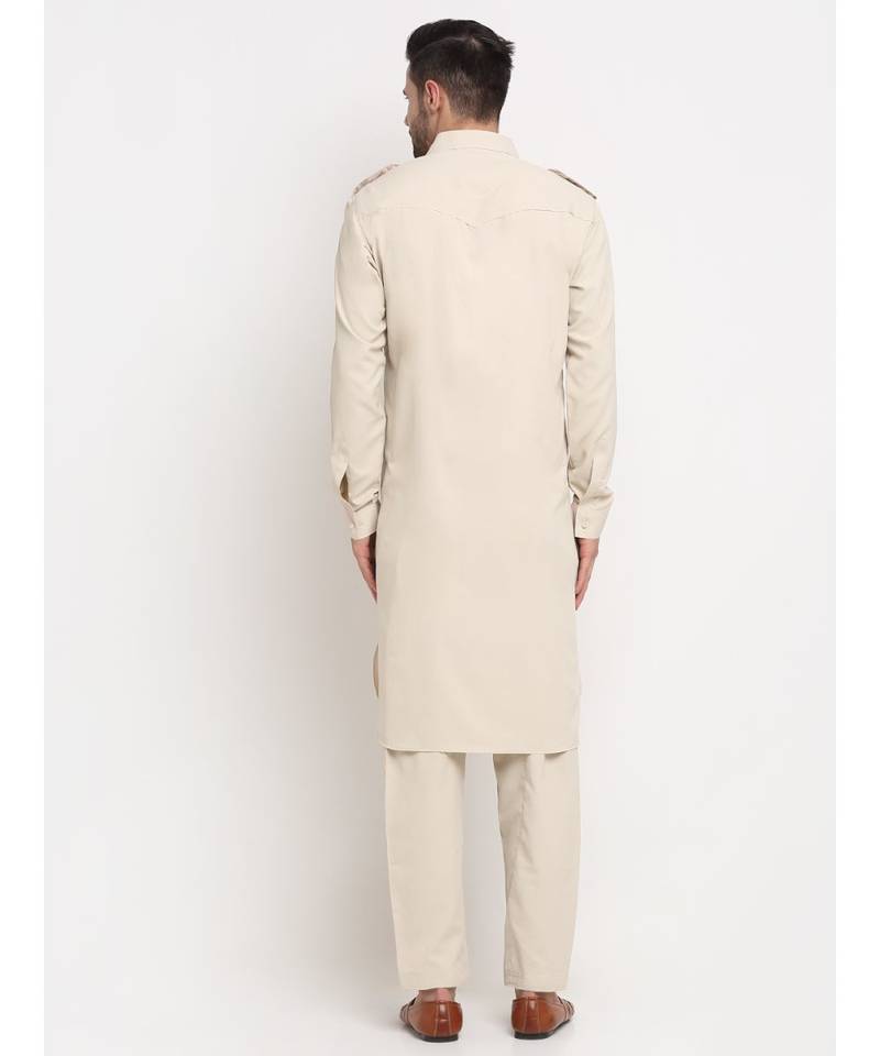 Men Cotton Fawn Pathani Kurta Salwar Set