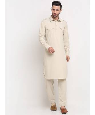 Men Cotton Fawn Pathani Kurta Salwar Set 1