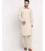 Men Cotton Fawn Pathani Kurta Salwar Set