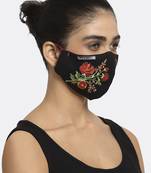 3-Ply Black & Red Floral Embroidered Cotton Designer Mask