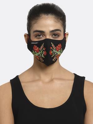 3-Ply Black & Red Floral Embroidered Cotton Designer Mask 2