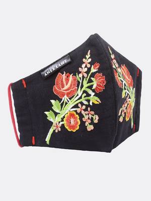 3-Ply Black & Red Floral Embroidered Cotton Designer Mask 4