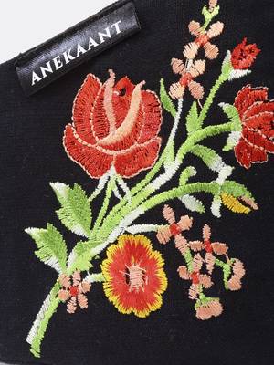 3-Ply Black & Red Floral Embroidered Cotton Designer Mask 6