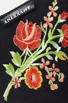 3-Ply Black & Red Floral Embroidered Cotton Designer Mask
