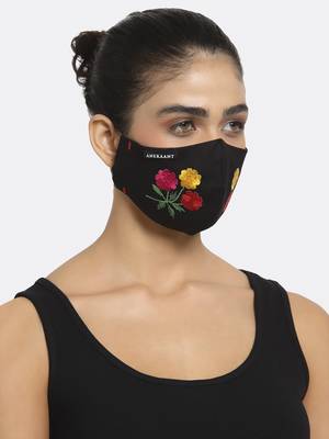3-Ply Black & Multi Floral Embroidered Cotton Designer Mask 1