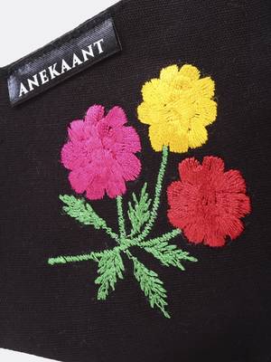 3-Ply Black & Multi Floral Embroidered Cotton Designer Mask 6