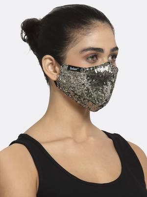 3-Ply Black & Gold Sequinned Polycotton Designer Mask 1