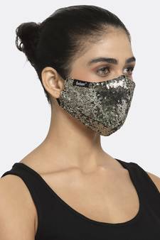 3-Ply Black & Gold Sequinned Polycotton Designer Mask