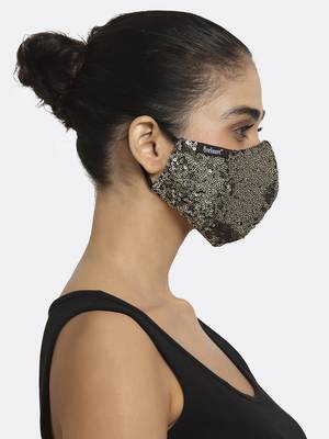 3-Ply Black & Gold Sequinned Polycotton Designer Mask 3