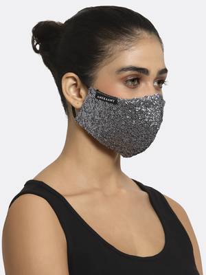 3-Ply Black & Silver Sequinned Polycotton Designer Mask 1