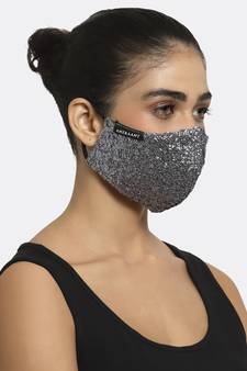 3-Ply Black & Silver Sequinned Polycotton Designer Mask