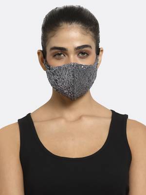 3-Ply Black & Silver Sequinned Polycotton Designer Mask 2