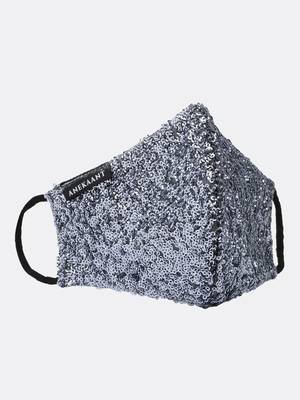 3-Ply Black & Silver Sequinned Polycotton Designer Mask 4