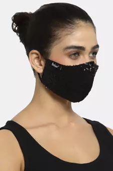 Anekaant 3-Ply Black Sequinned Polycotton Designer Mask