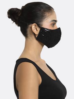 Anekaant 3-Ply Black Sequinned Polycotton Designer Mask 3
