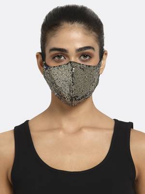 Anekaant 3-Ply Black Sequinned Polycotton Designer Mask (Pack of 3) 3