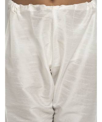Plain Boys White Silk Kurta Pajama Set with Satin Floral Printed Nehru Jacket 5
