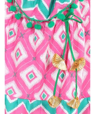 BownBee Printed Cotton Frock Dress for Girls-Pink 2