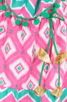 BownBee Printed Cotton Frock Dress for Girls-Pink