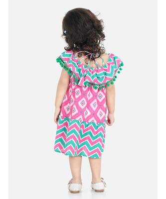 BownBee Printed Cotton Frock Dress for Girls-Pink 3