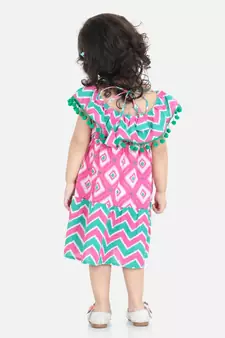 BownBee Printed Cotton Frock Dress for Girls-Pink