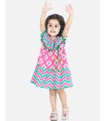 BownBee Printed Cotton Frock Dress for Girls-Pink