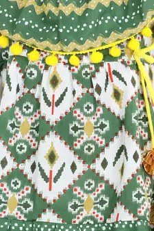 BownBee Printed Cotton Frock Dress for Girls-Green